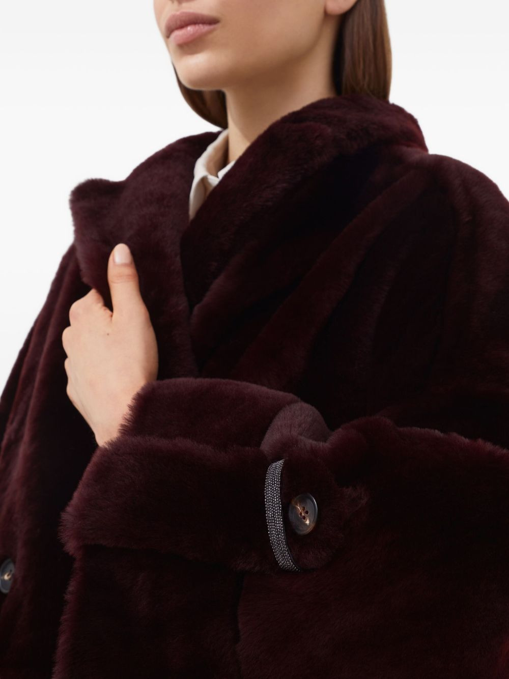 lamb-fur double-breasted jacket - 5