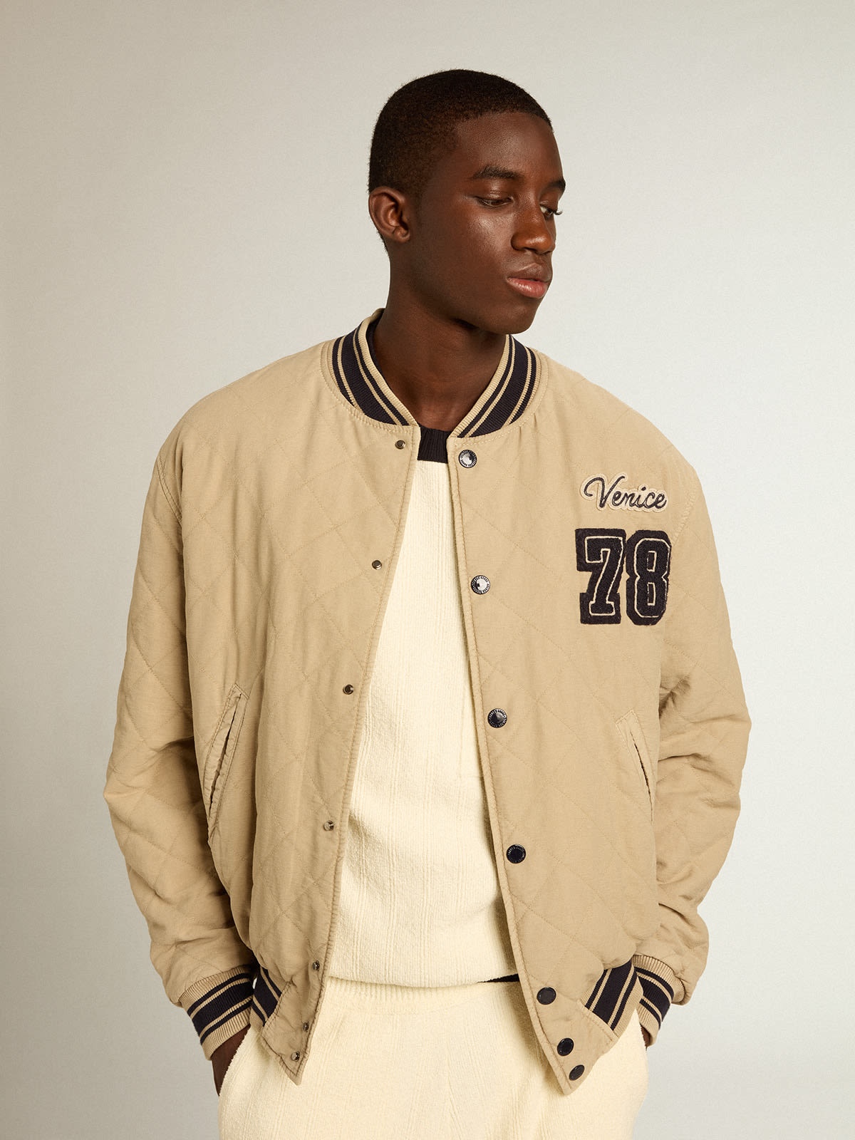 Khaki-colored quilted cotton bomber jacket - 5
