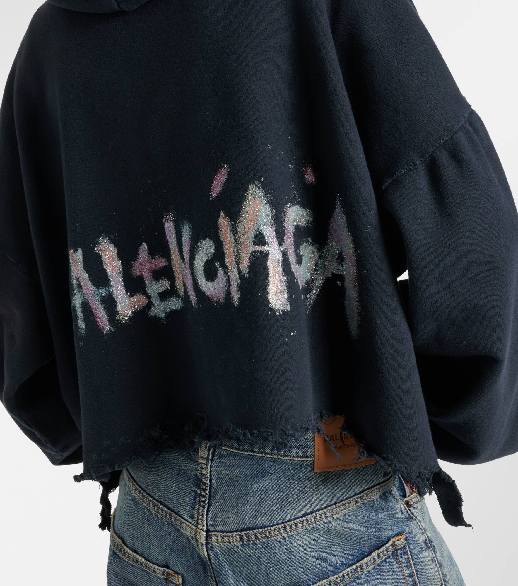 Logo distressed cotton-blend hoodie - 5