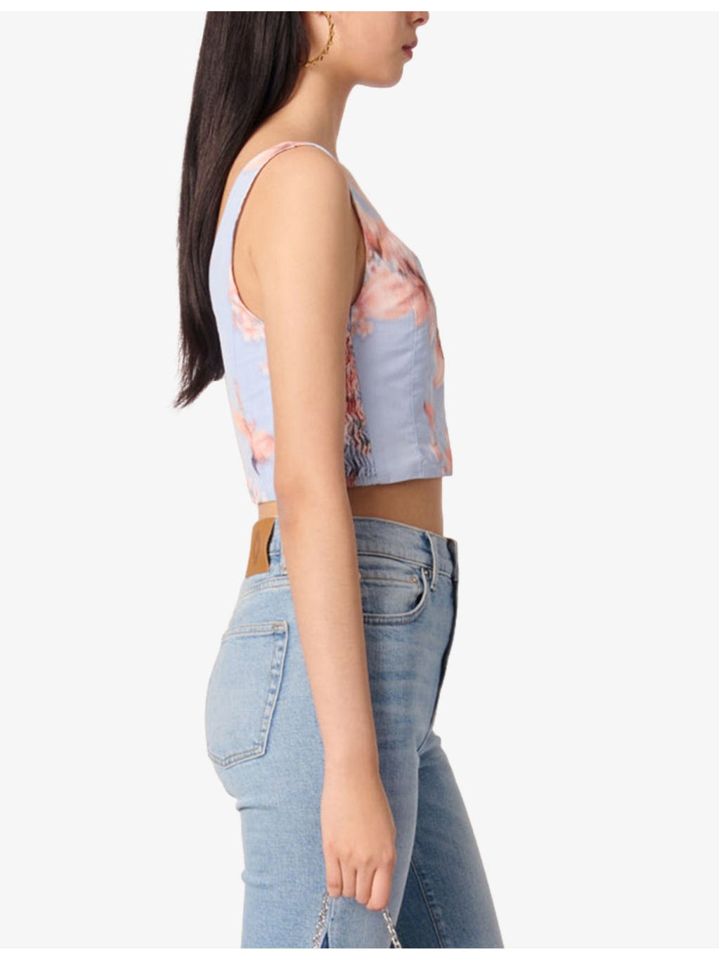 Floral-Print Cropped Taffeta Bustier Top - 3