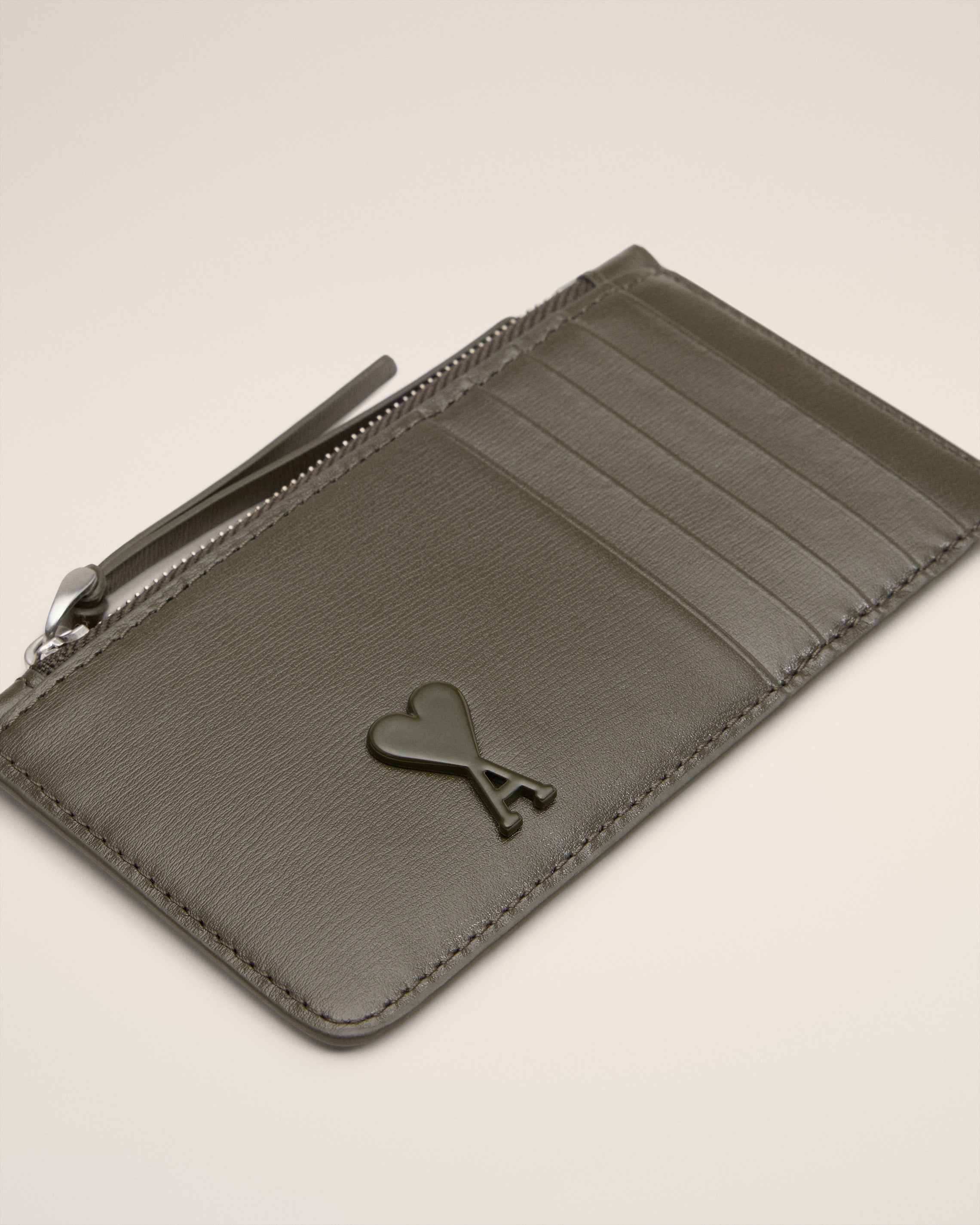 GREEN LEATHER ZIPPED CARD HOLDER - 3