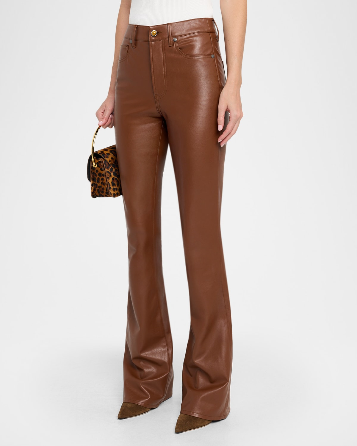 Beverly High-Rise Skinny Flare Vegan Leather Jeans - 4