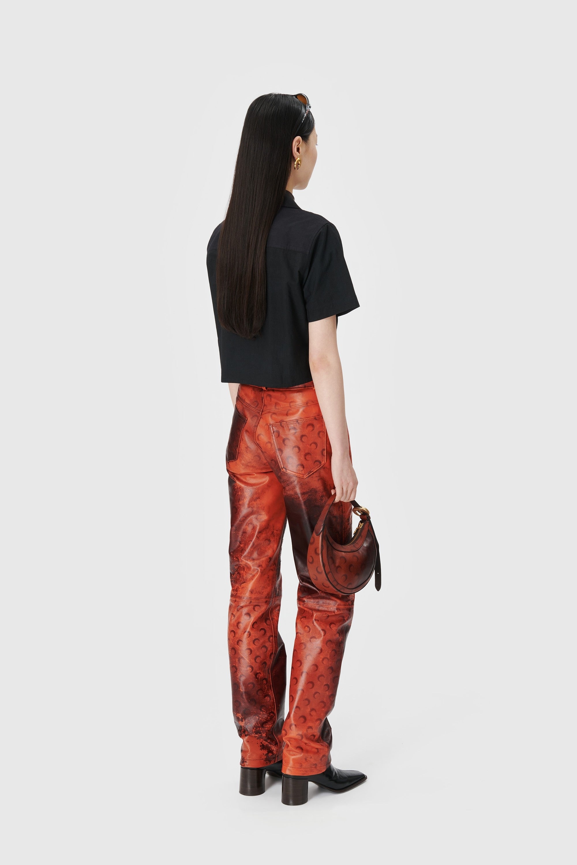 Airbrushed Crafted Leather Straight Leg Pants - 4