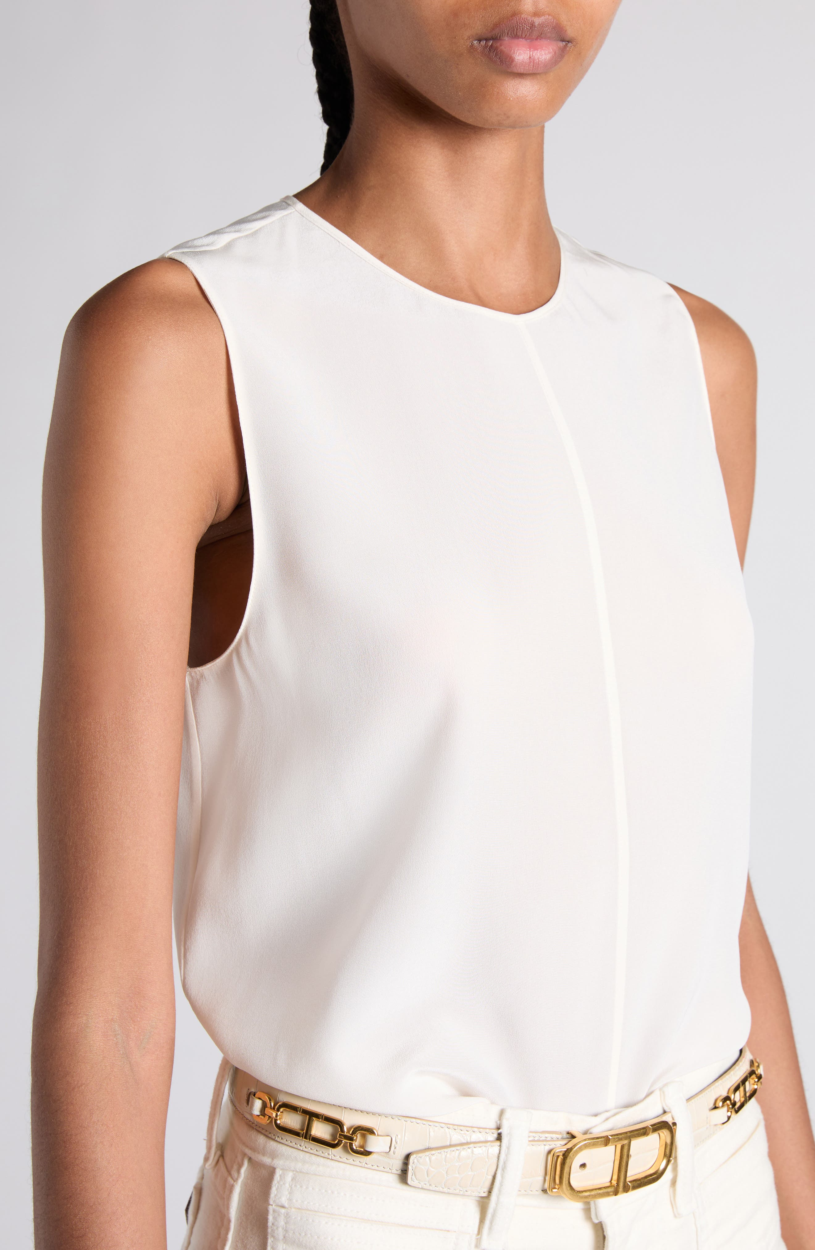 TOM FORD Silk Crêpe de Chine Sleeveless Top in Aw002 White at Nordstrom - 5