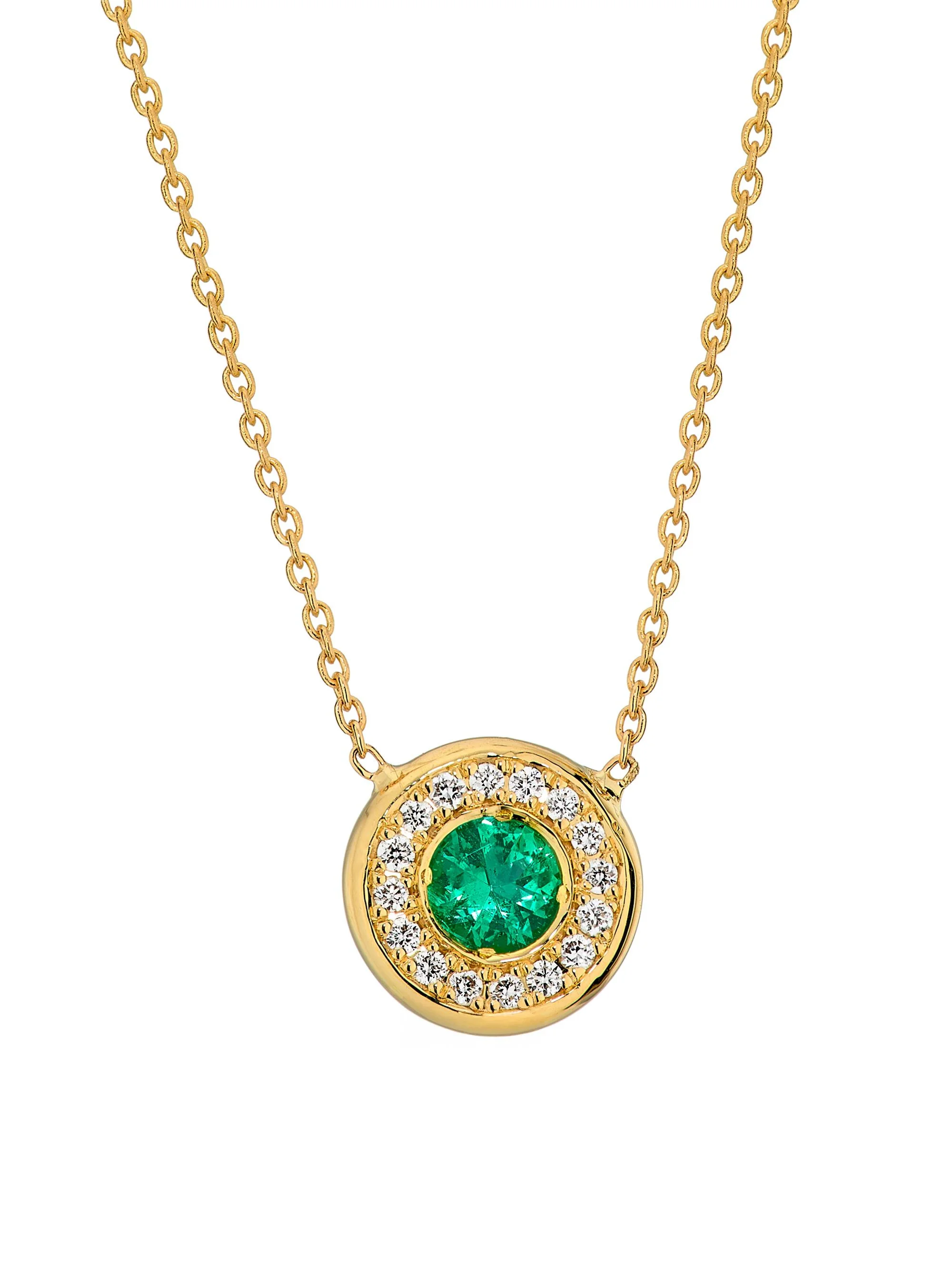 Women's Tiny Treasures 18K Yellow Gold, Emerald & 0.07 TCW Diamond Halo Pendant Necklace - Emerald - 1