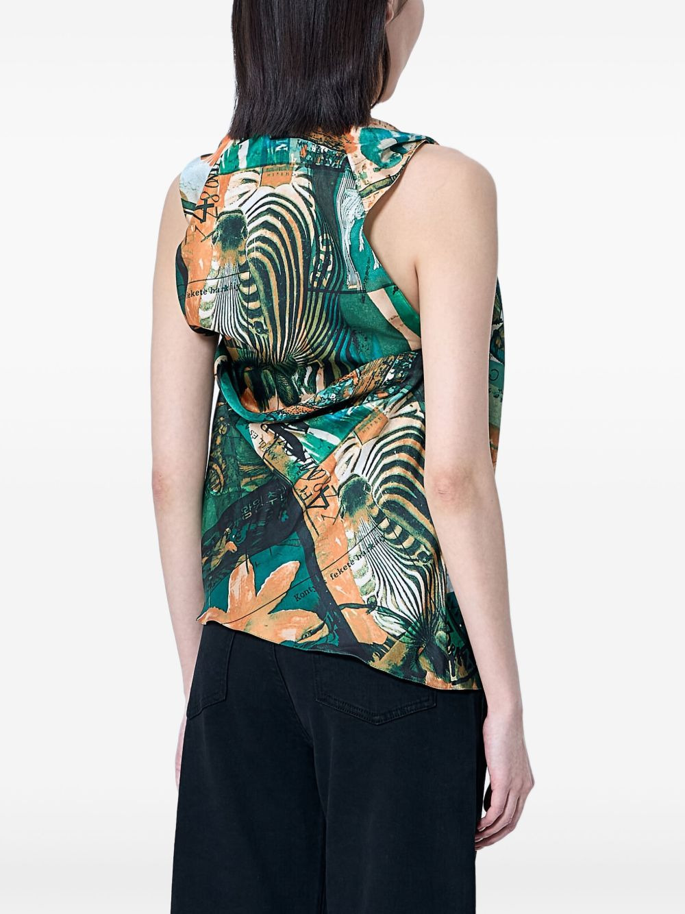 printed draped silk blouse - 4