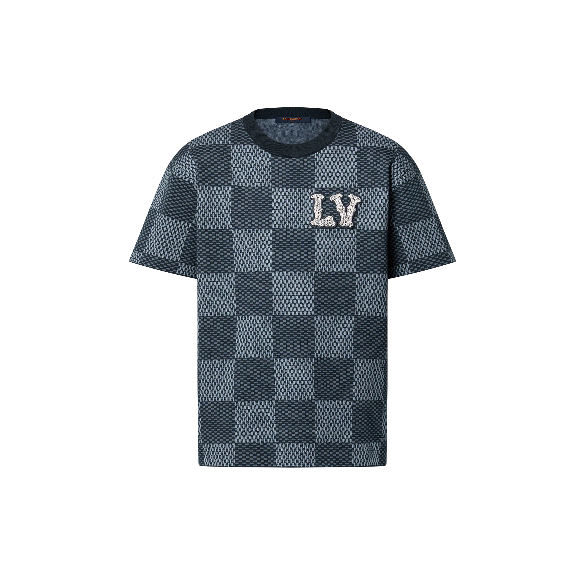 Damier Short-Sleeved Crewneck With LV Crystal Patch - 1