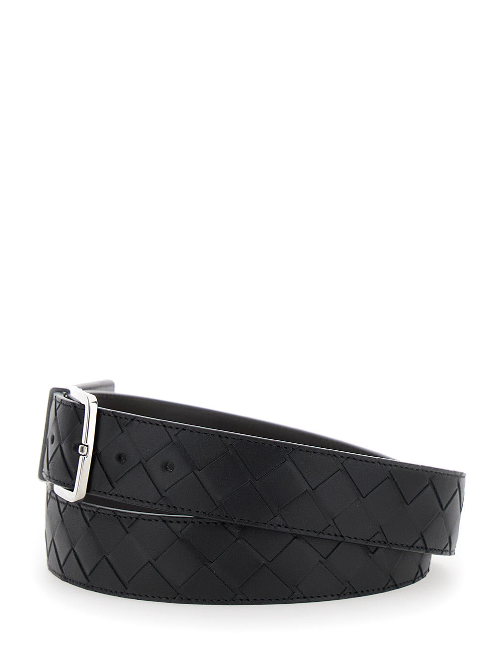 Bottega Veneta Men Black Reversible Belt With Intreccio Motif In Leather Man - 2