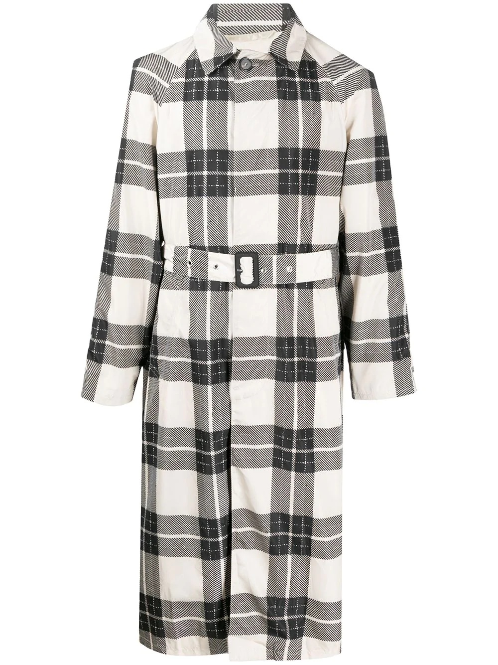 belted check-print coat - 1