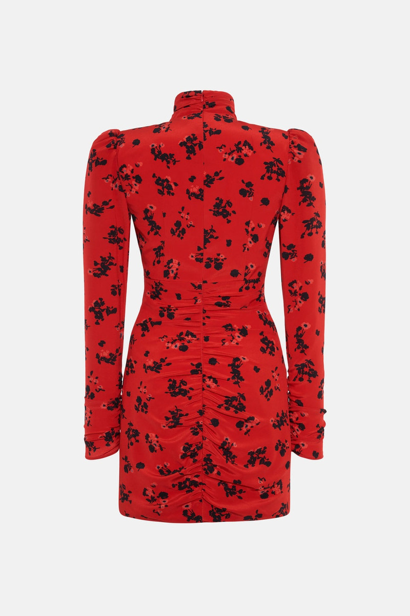 ROSE PRINT SILK HIGH NECK DRAPED MINI DRESS 2
