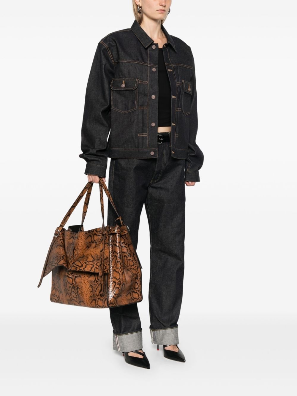 snakeskin-print belt cabas tote bag - 2