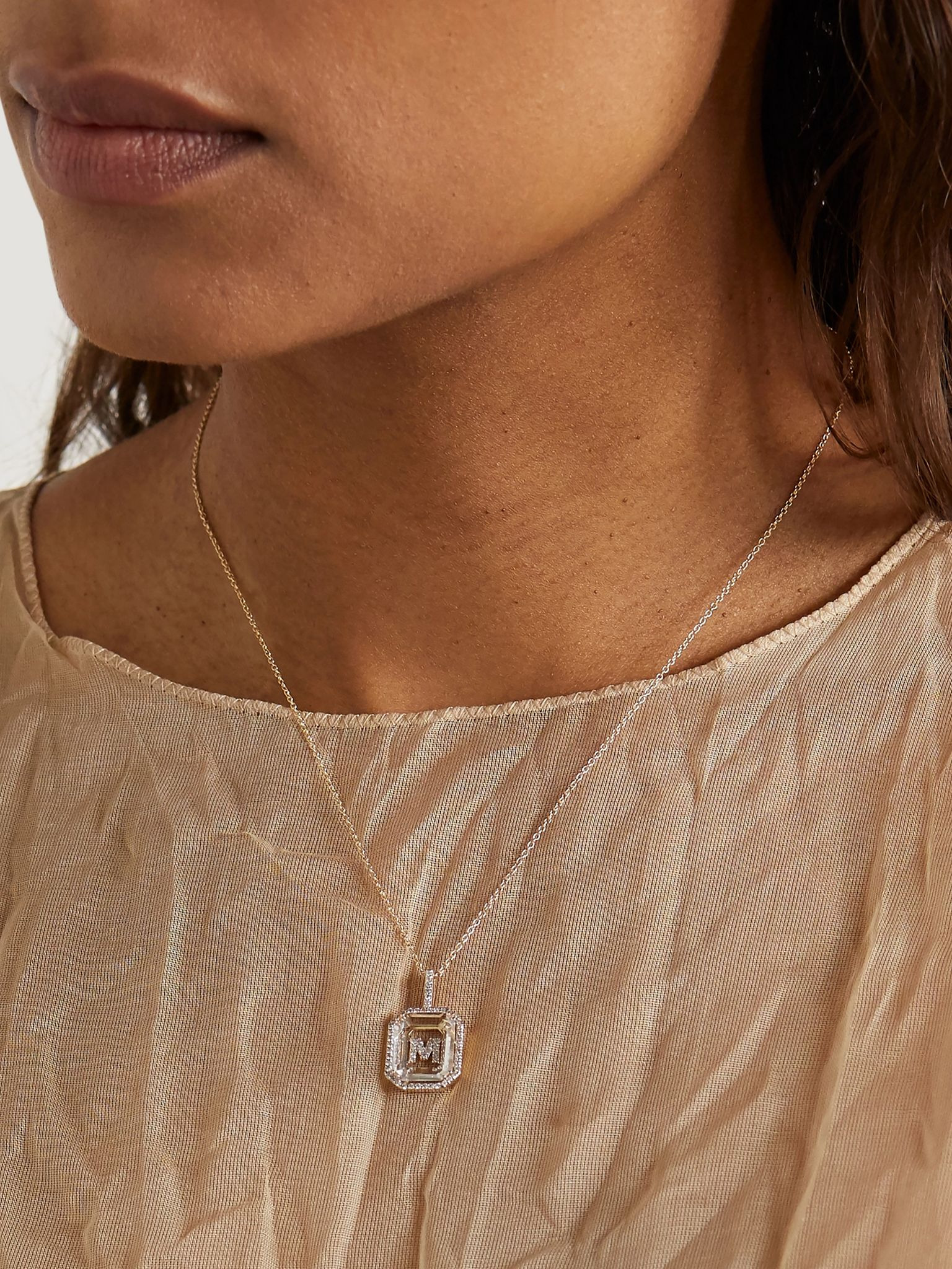 Initial 14-karat gold, quartz and diamond necklace Gold - 5