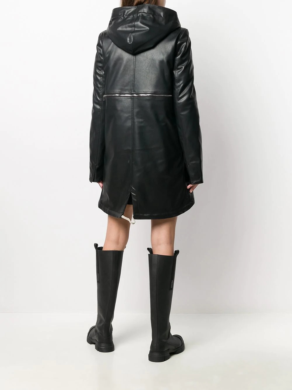 faux-leather hooded coat - 4