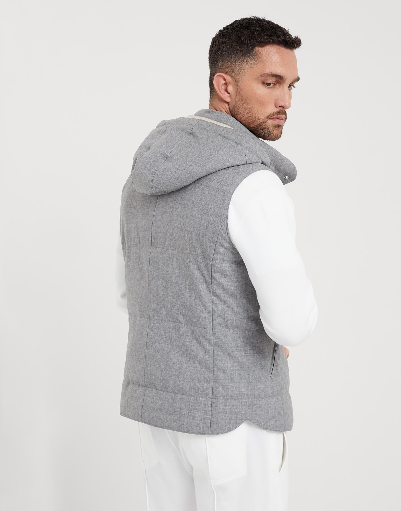 Virgin wool fresco lightweight down vest with detachable hood - 2