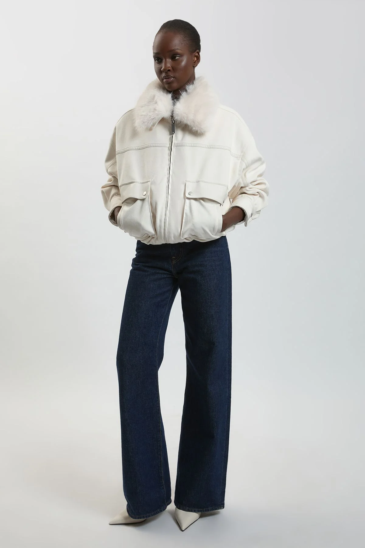 Faux Leather Mix Short Bomber Jacket - 1