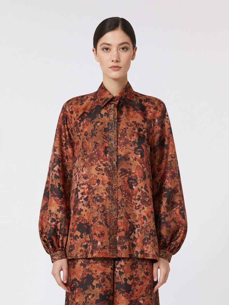 LUSSO Relaxed-fit printed silk shirt - TERRA COTTA 3