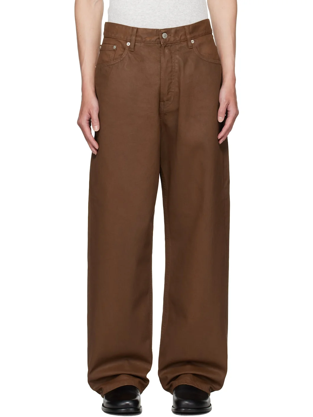Brown Coated Loose FIt Jeans - 1