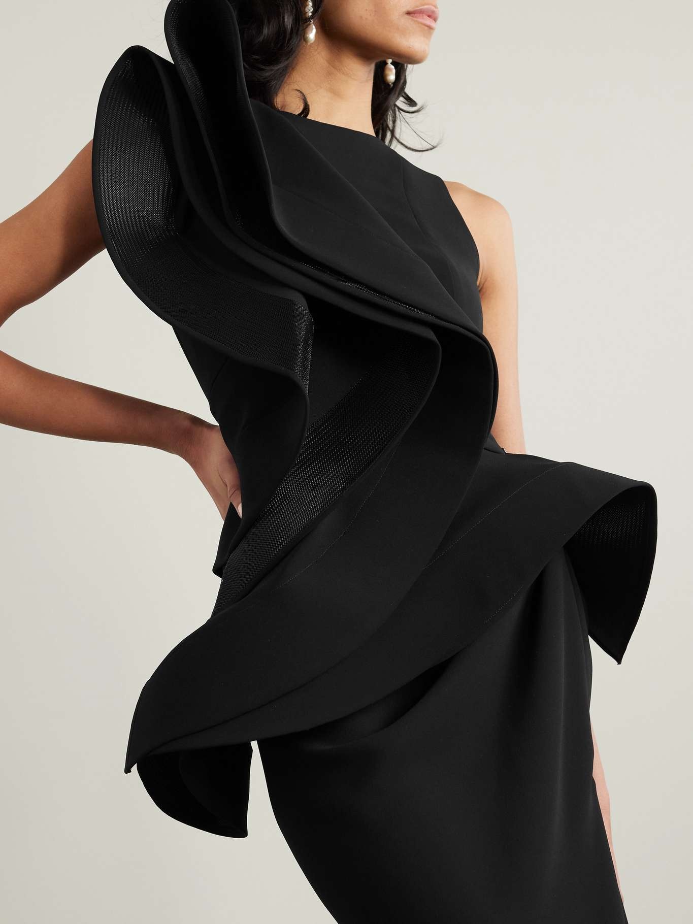 Fateful ruffled mesh-trimmed crepe gown - 5