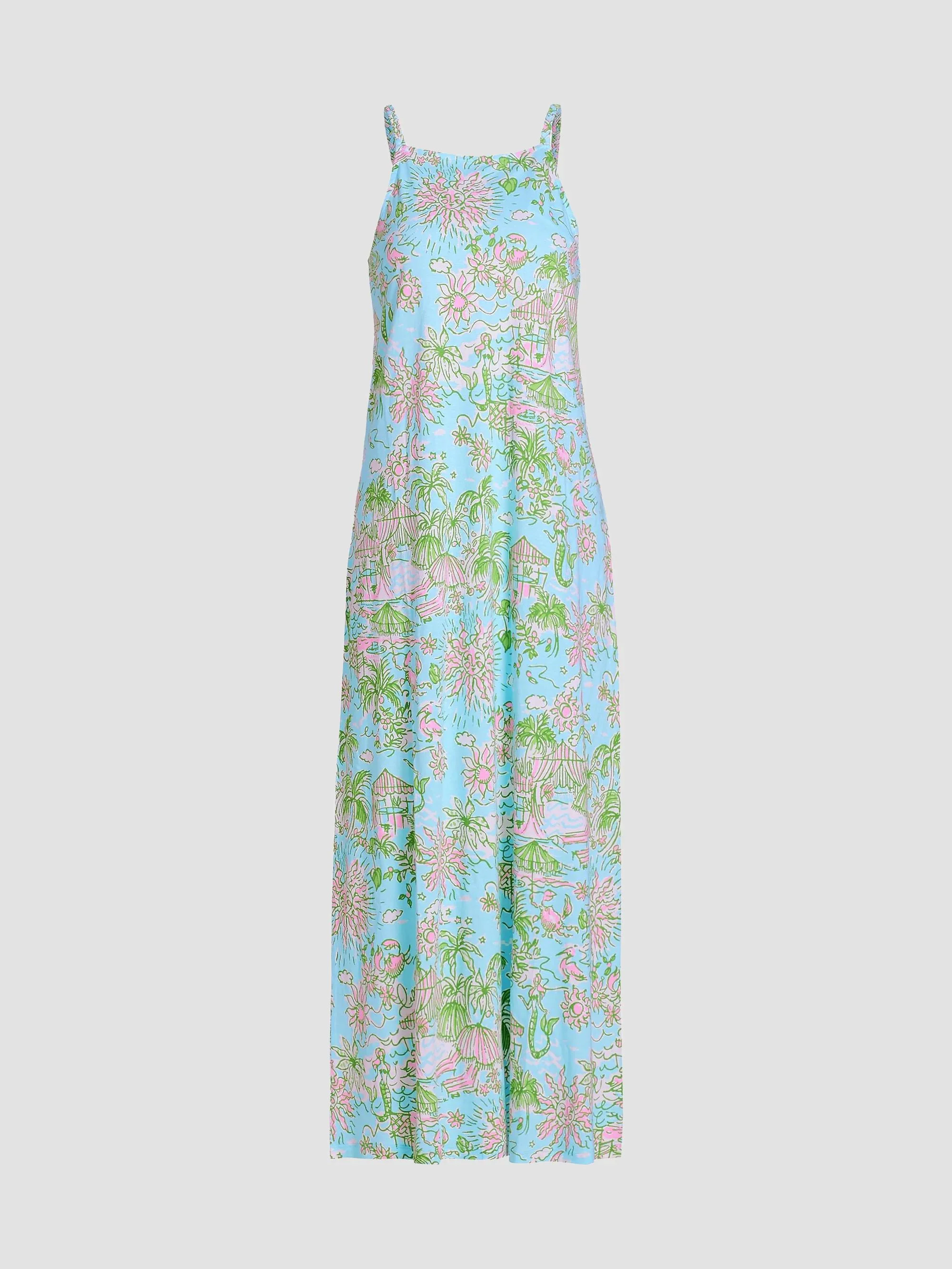 Women's Kyleigh Cotton Printed Maxi Dress - Fresh Water Blue - 1