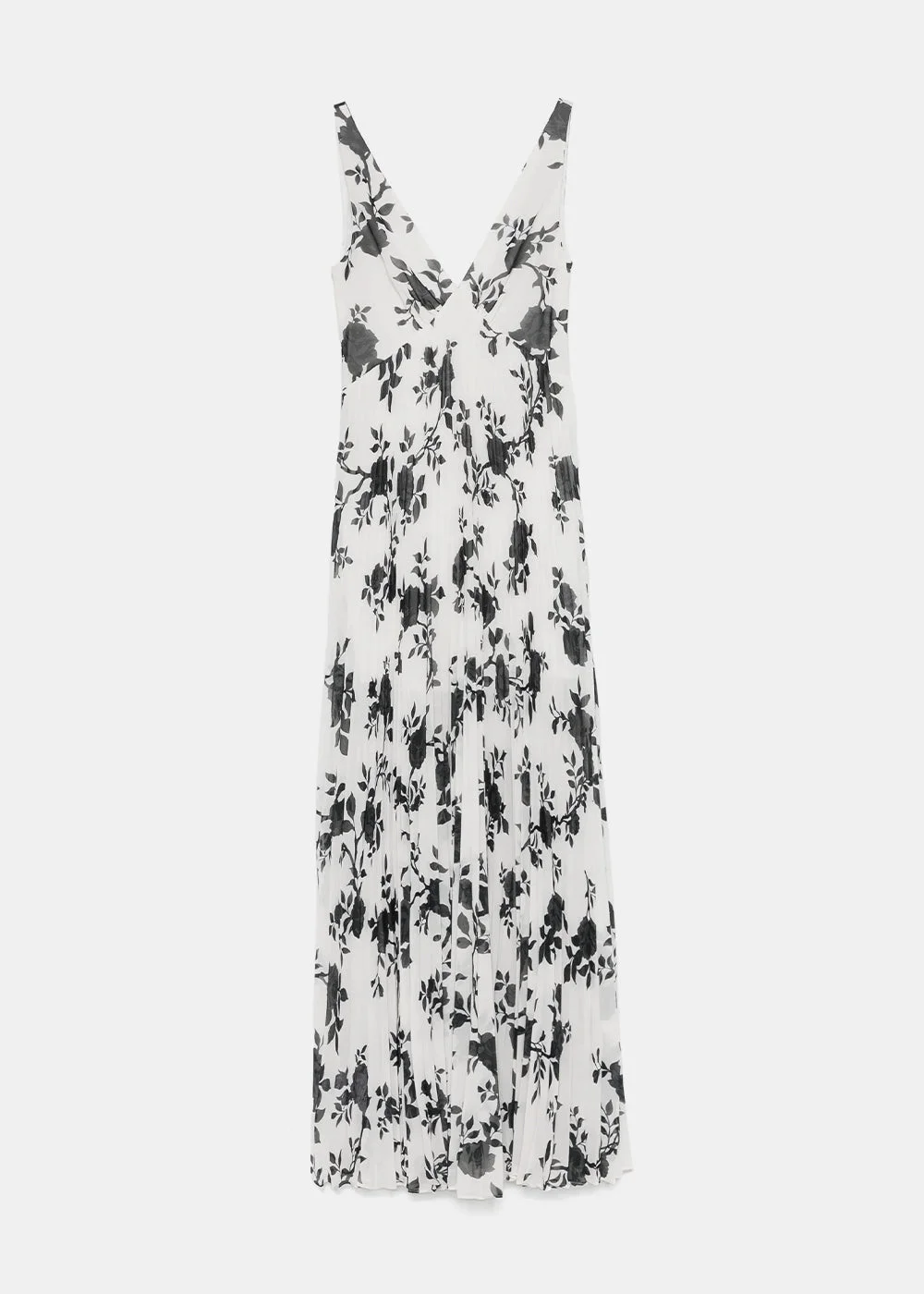 Black/White Floral Print Chiffon Maxi Dress - 1