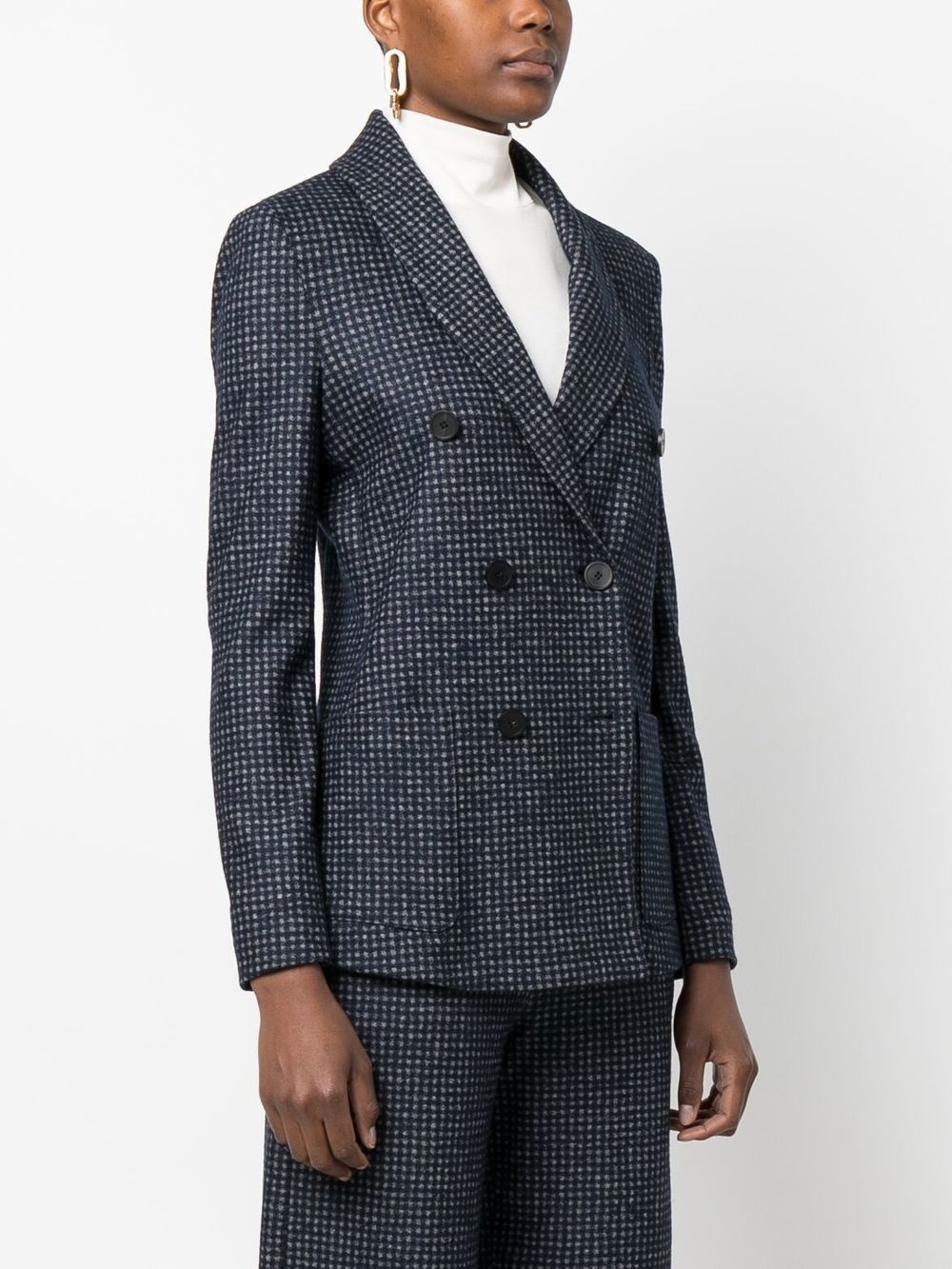 checked pattern double breasted blazer - 3