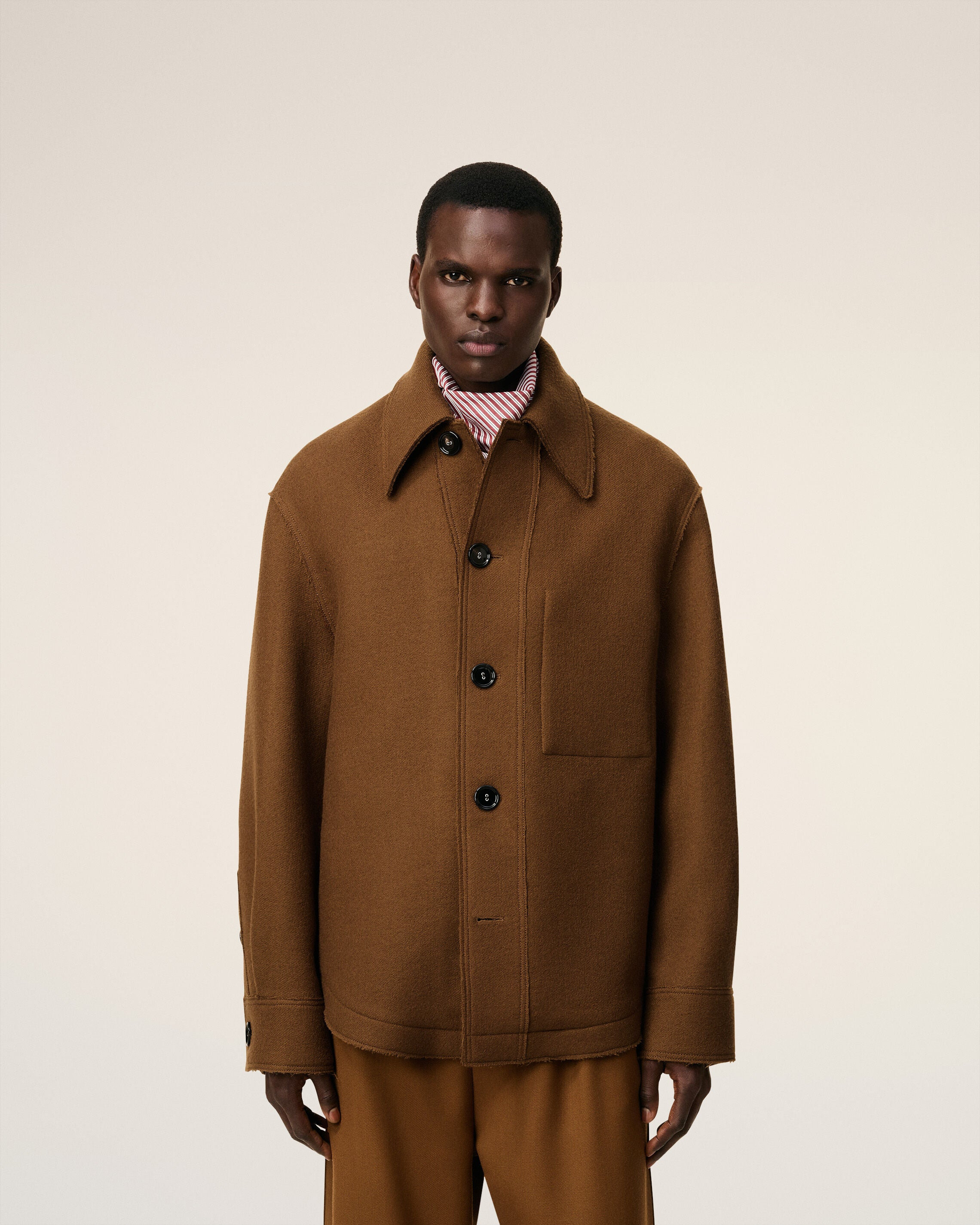 BROWN WOOL BUTTONED JACKET - 3