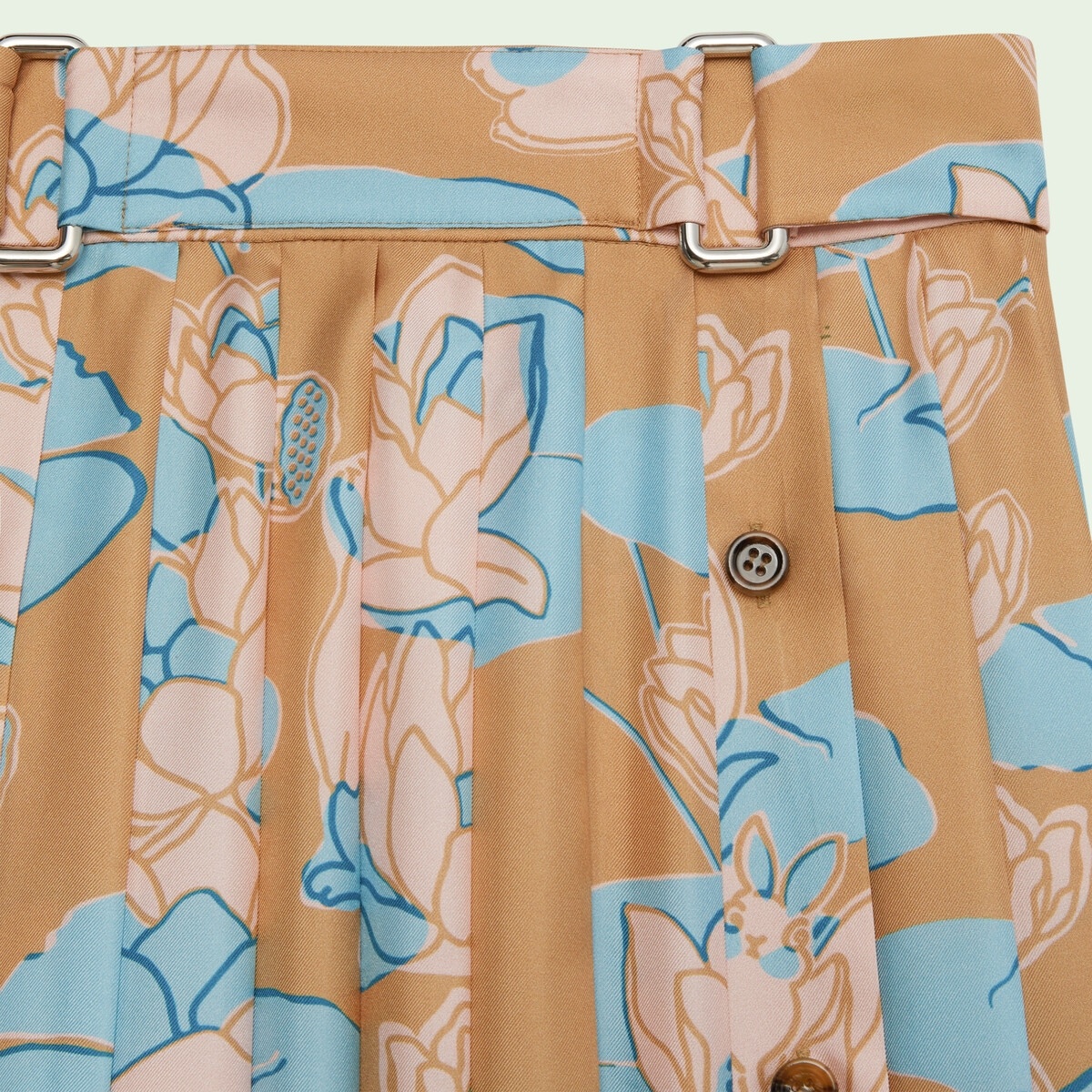 Waterlily print pleated silk skirt - 5