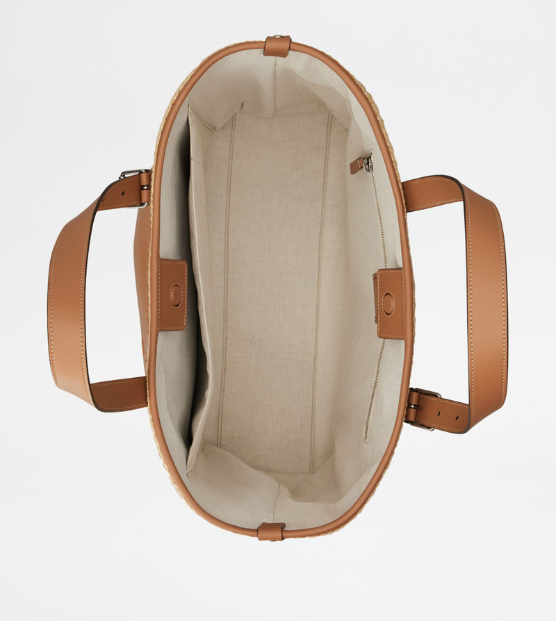 SHOPPING BAG IN CORD AND LEATHER MEDIUM - BEIGE, OFF WHITE 3