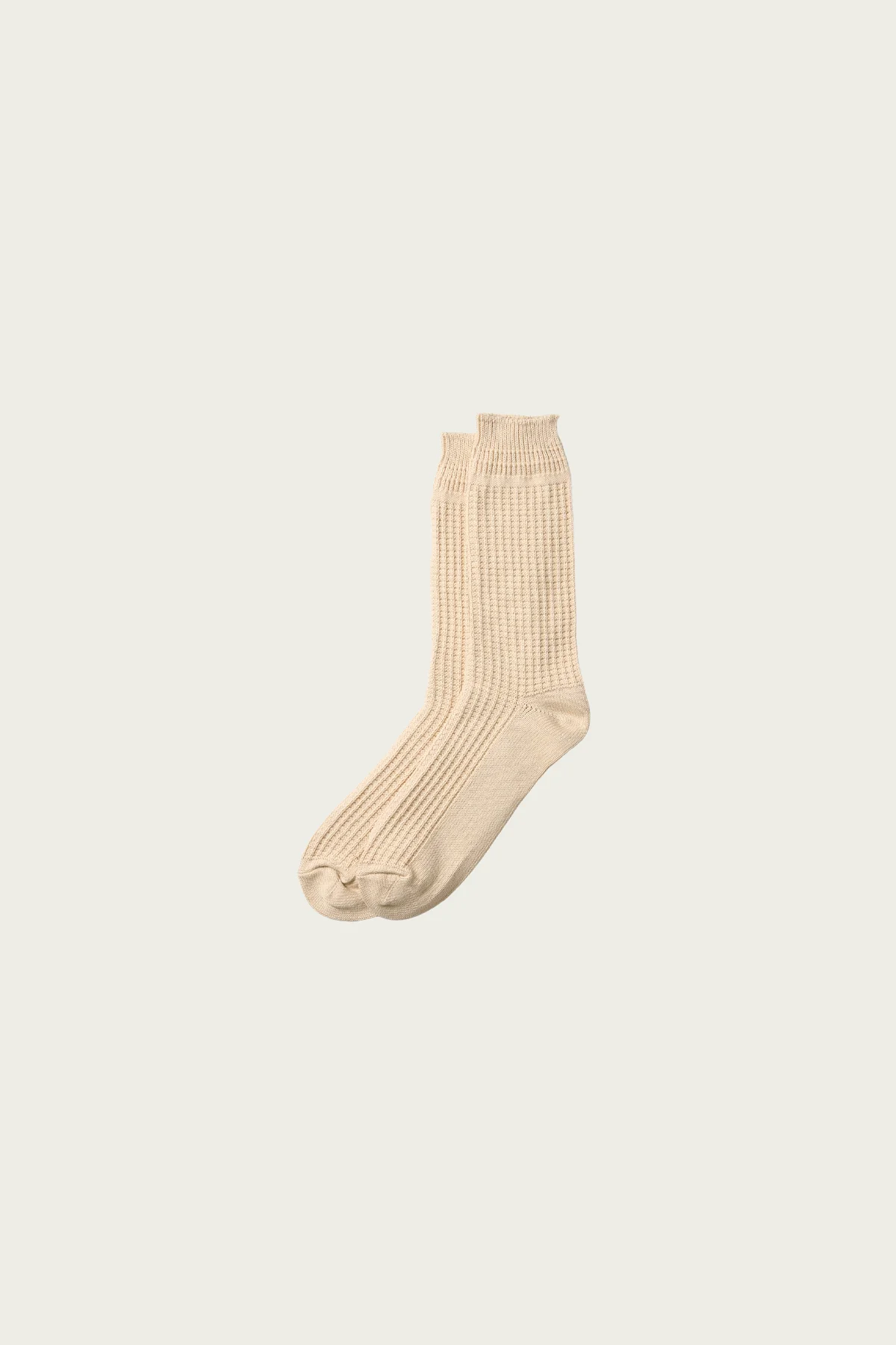 Cotton Waffle Crew Socks - Raw Beige - 1