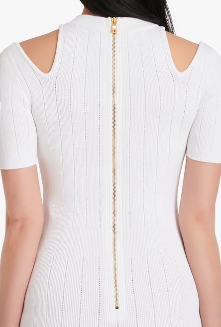 Short white eco-designed knit dress - 9