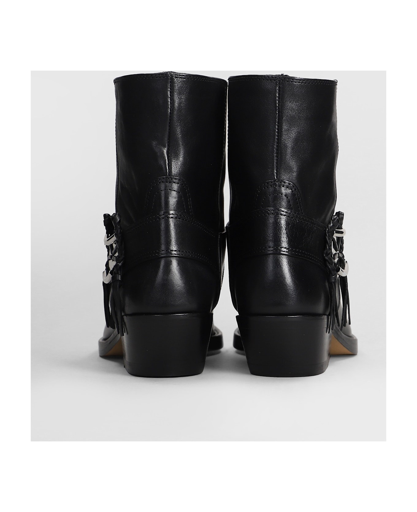 Akson Gaucho High Heels Ankle Boots In Black Leather - 4