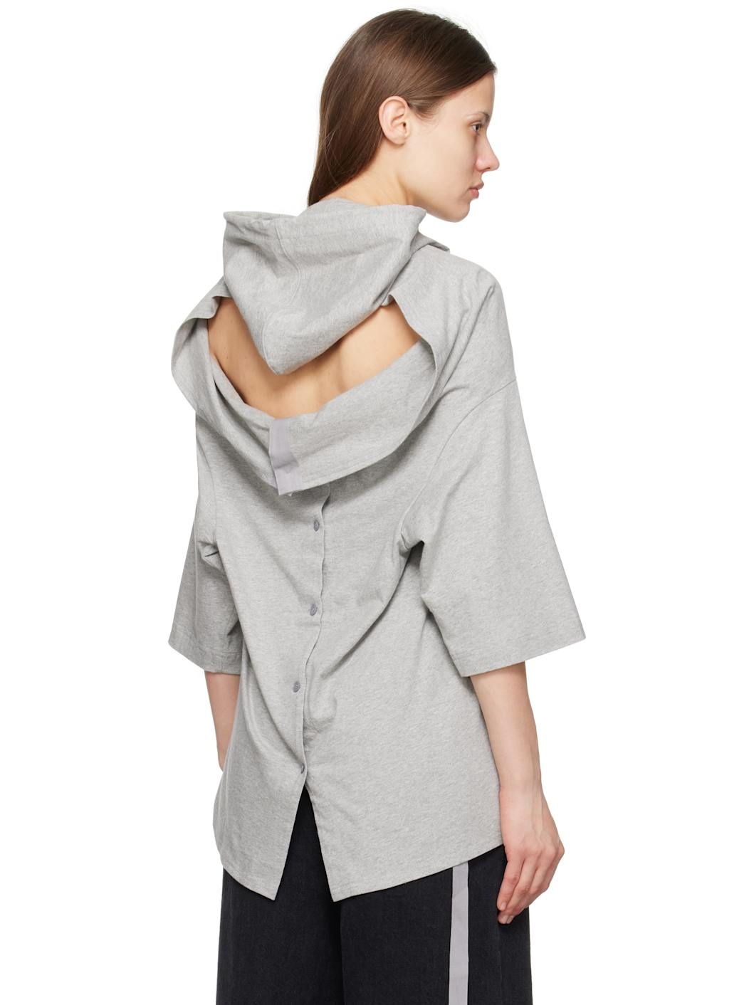 Gray Square Half Sleeve Hoodie - 3