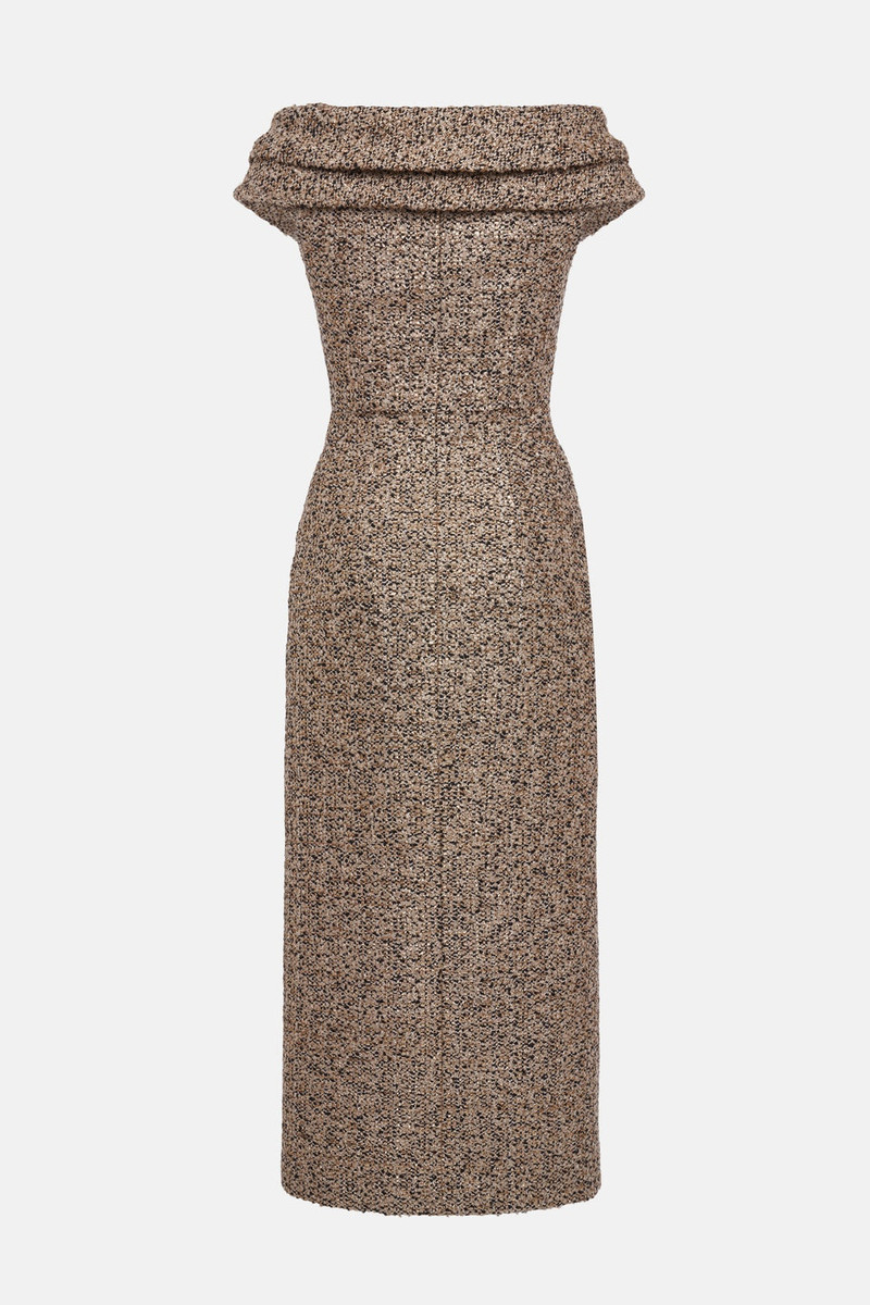 Alessandra Rich LUREX TWEED OFF THE SHOULDER DRESS outlook