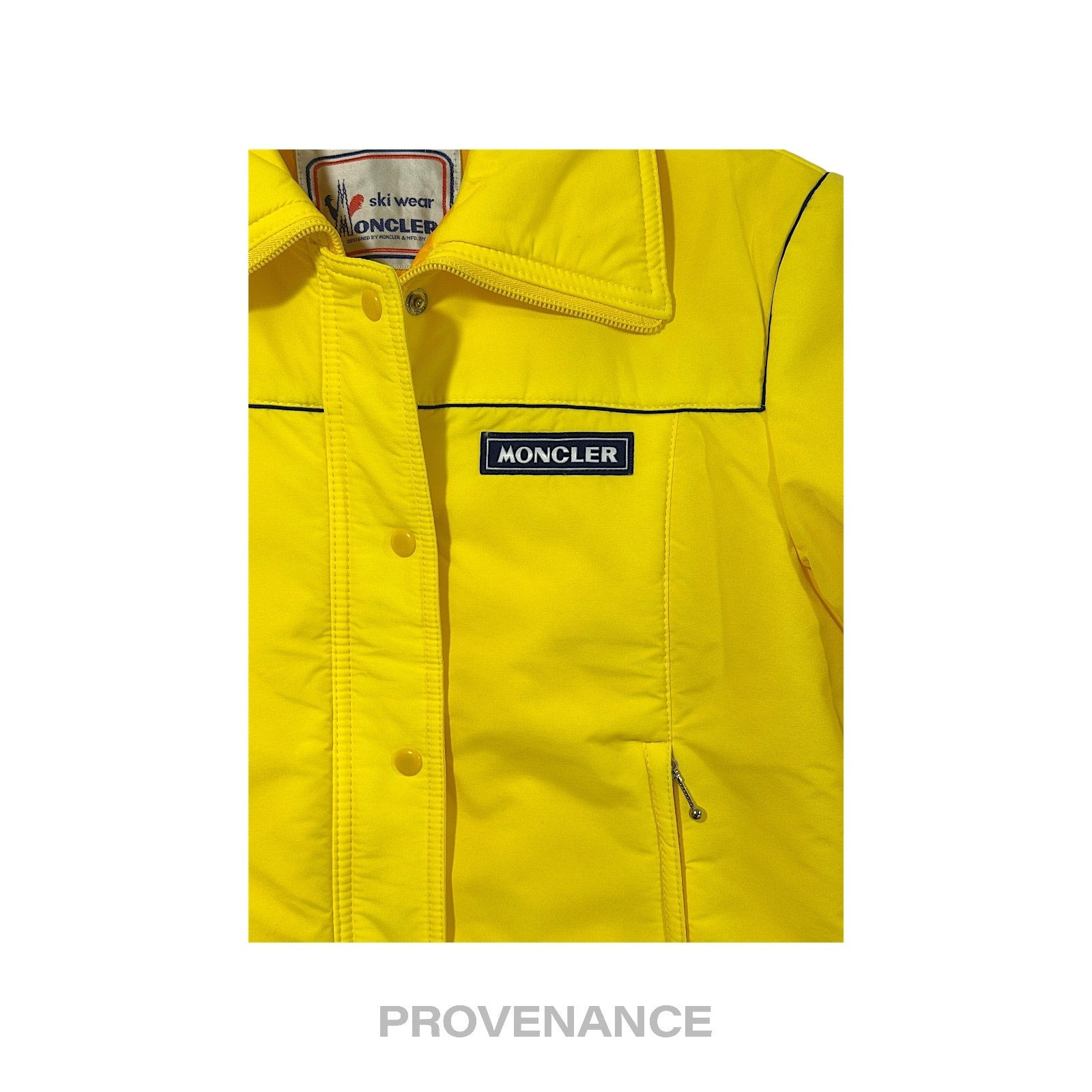 Moncler Logo Light Ski Jacket Coat - Yellow L Hood - 8
