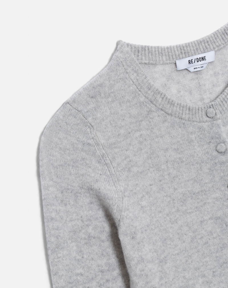 Cashmere Crewneck Cardigan - Light Heather Grey 5