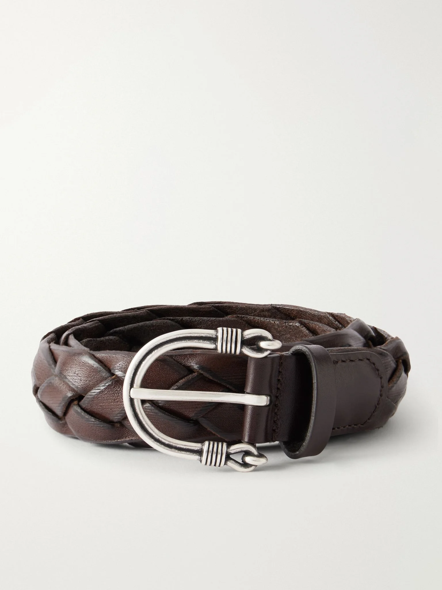 3cm Woven Leather Belt Brown - 1
