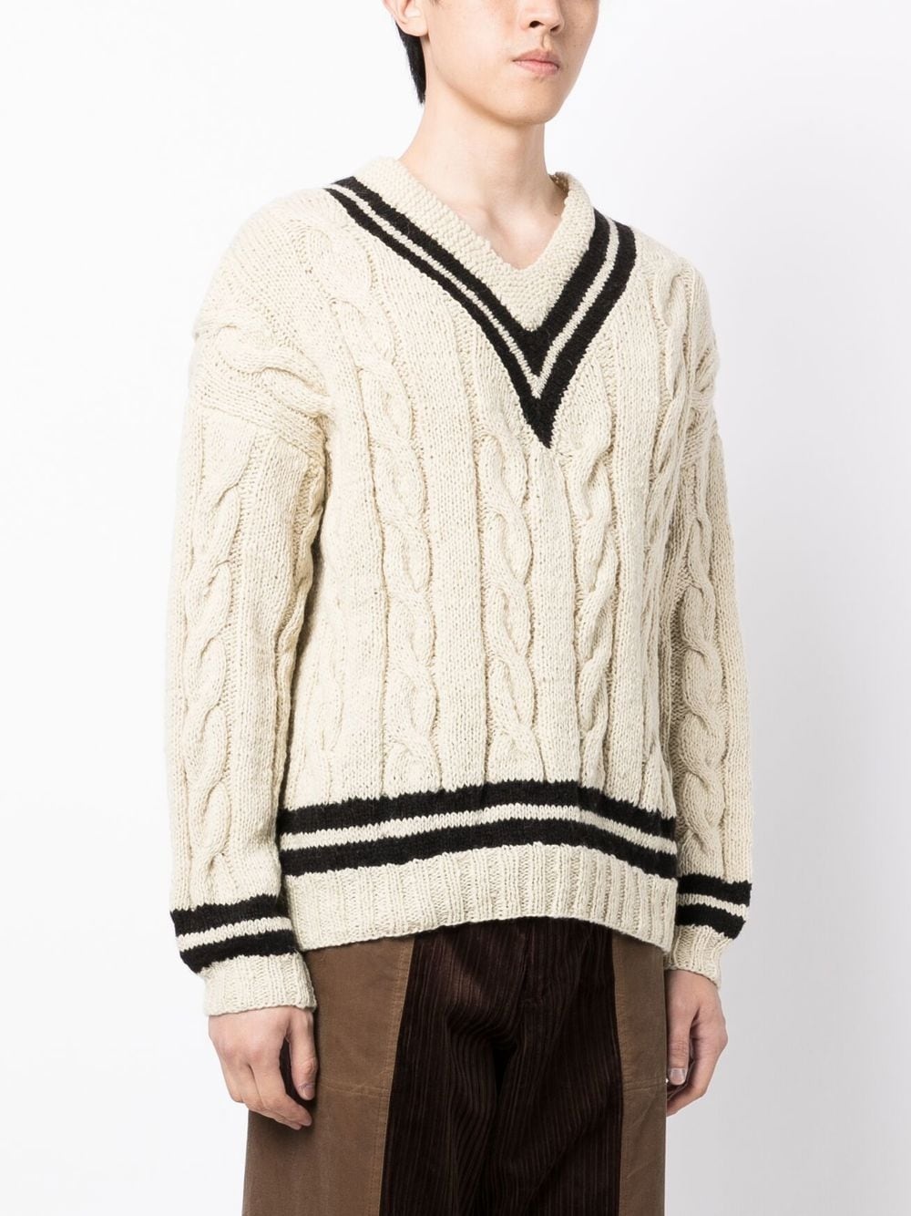 CABLE-KNIT V-NECK JUMPER - 2