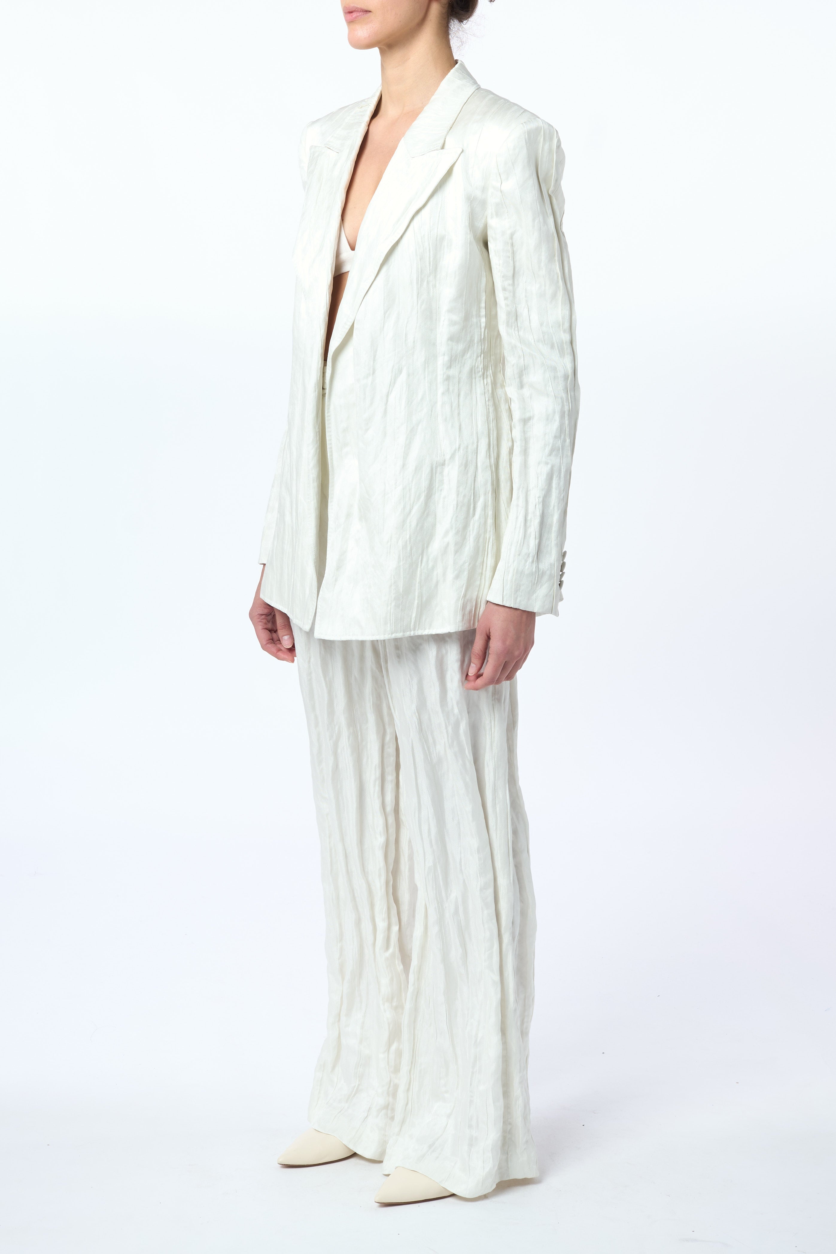 Mairi Blazer in Ivory Metallic Crinkled Silk - 3