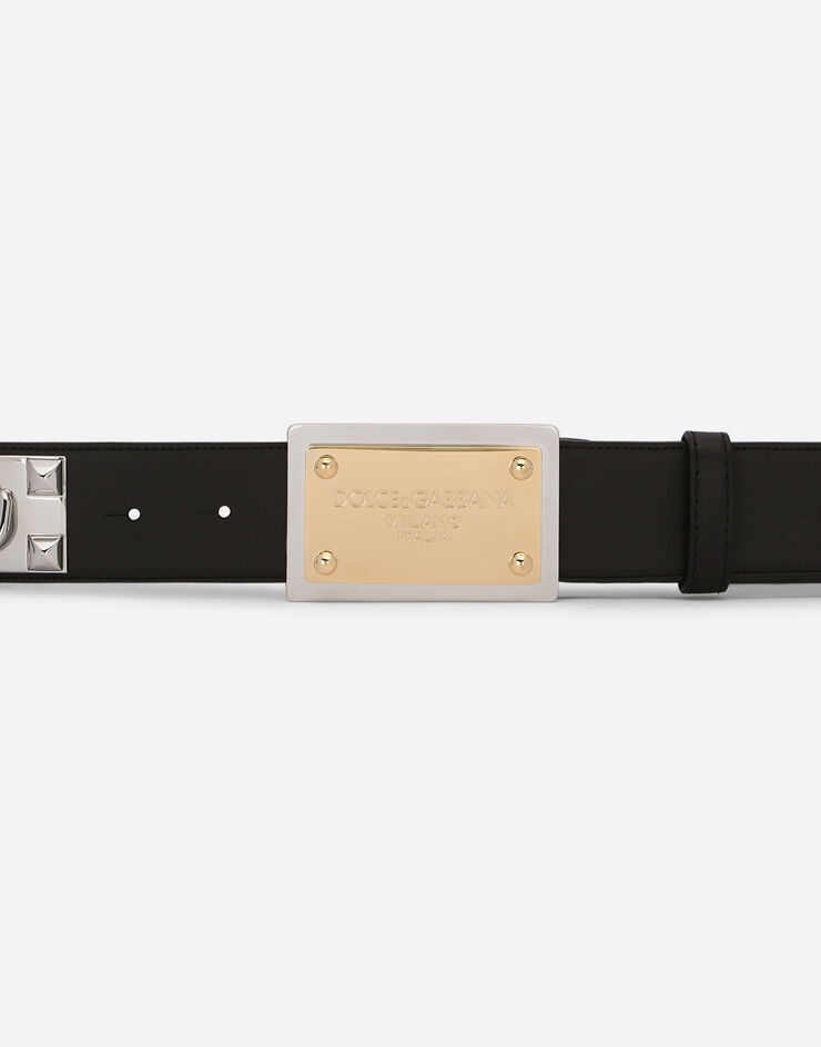 Calfskin belt with chain and branded tag - 4