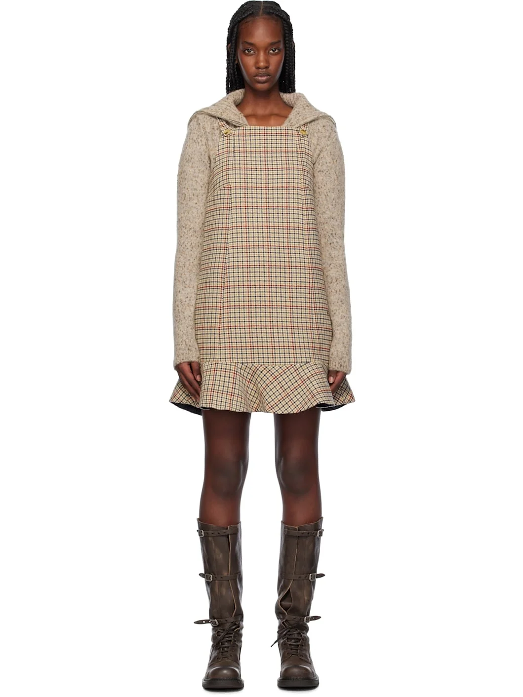 Beige Check Minidress - 1