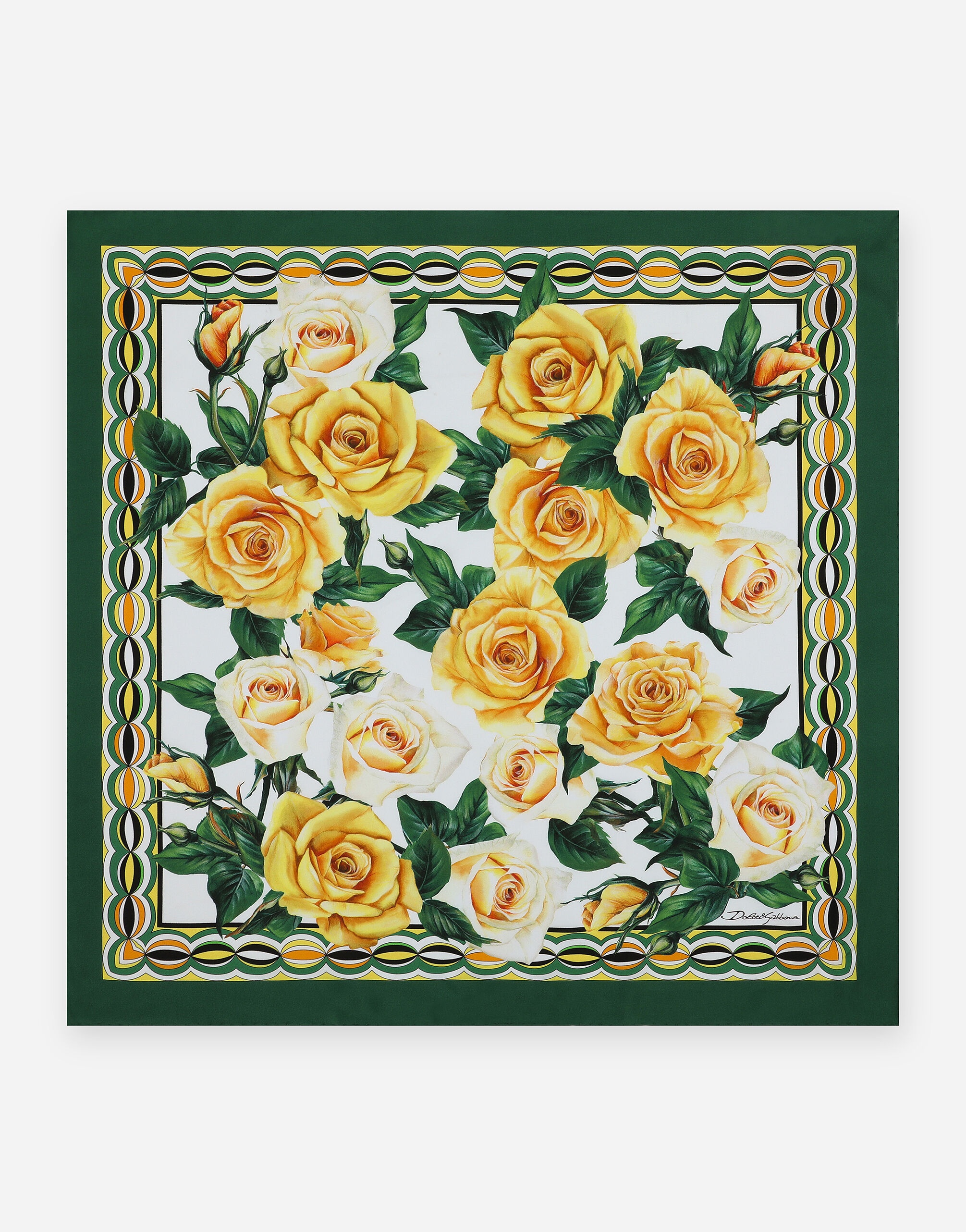 Twill scarf with yellow rose print (70 x 70) - 1
