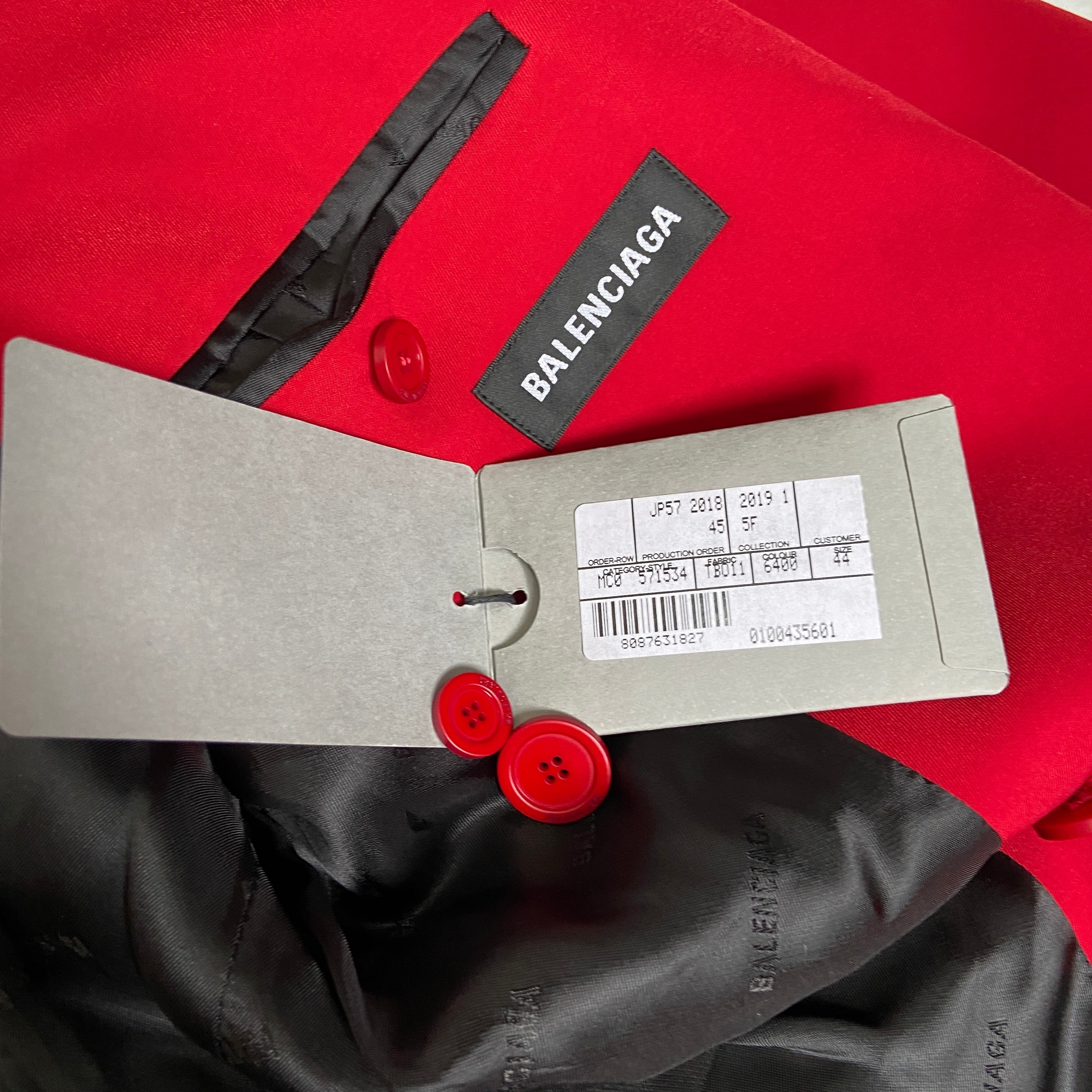 Balenciaga Bwnt ss19 runway set red 80s boxy shoulder blazer pants suit set 44 - 20