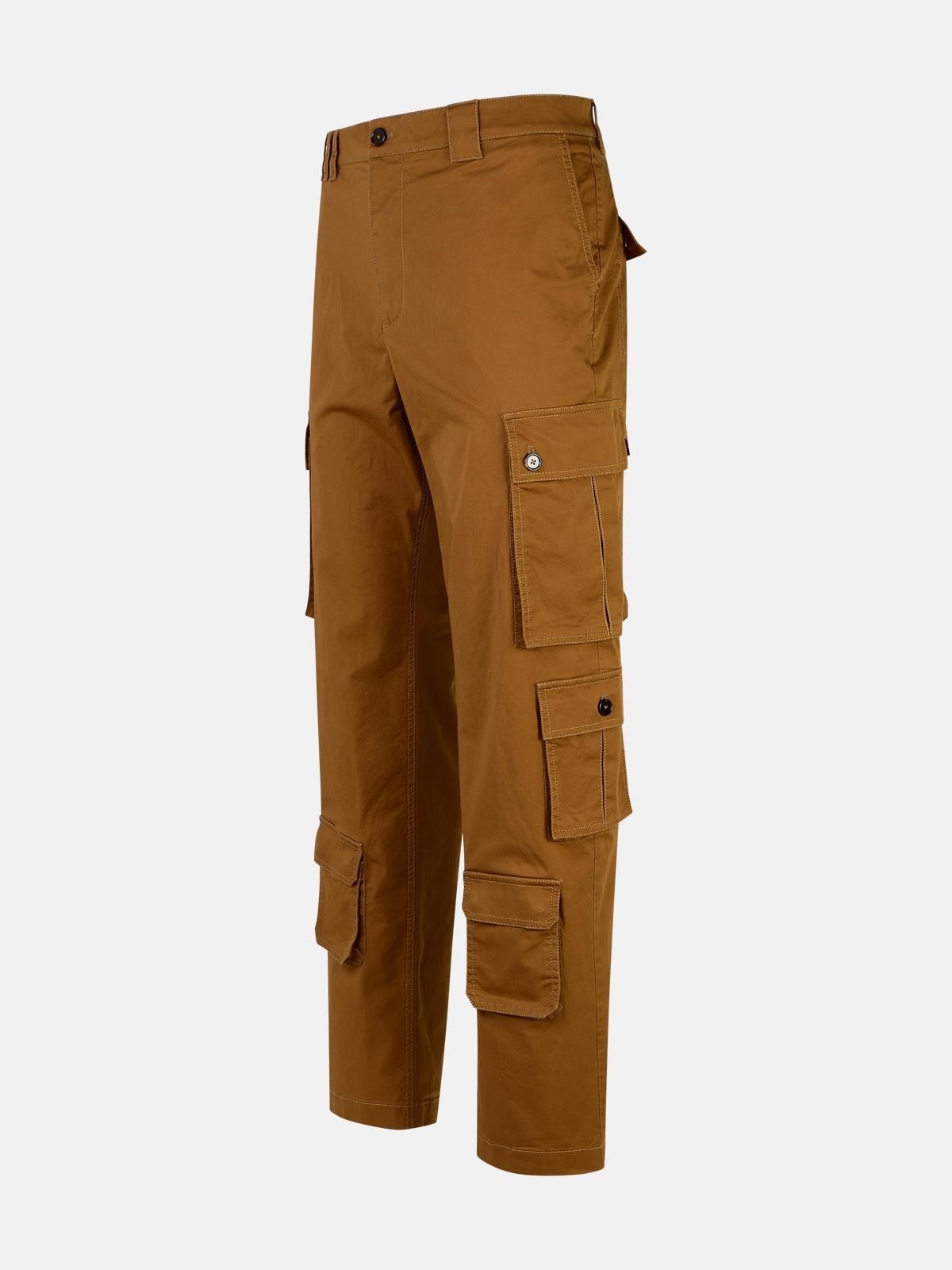 BROWN COTTON CARGO PANTS - 2
