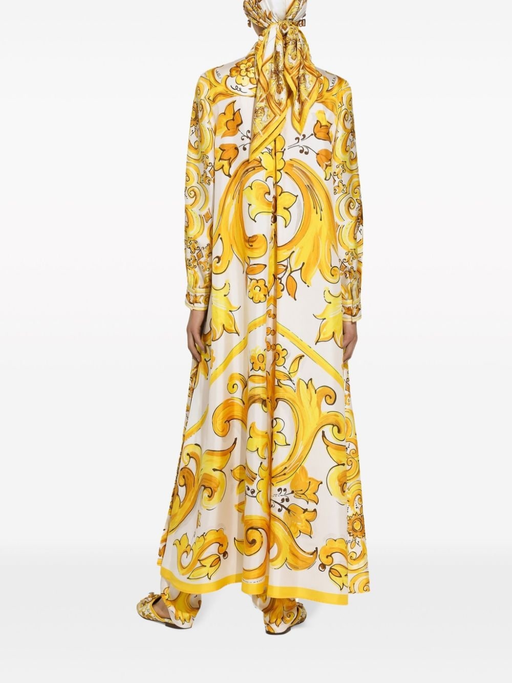 Majolica-print silk dress - 4