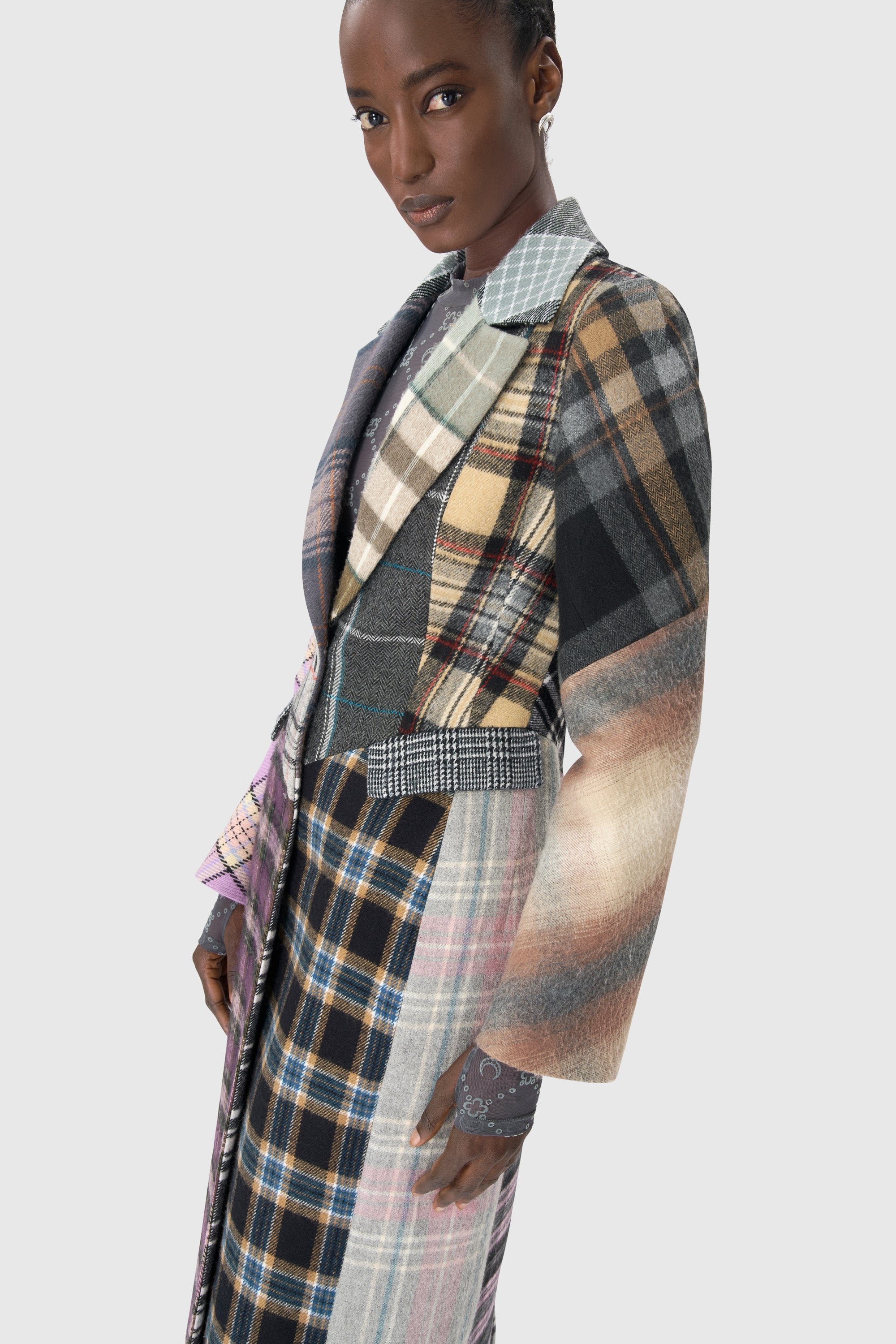 Regenerated Tartan Scarves Fitted Coat - 4