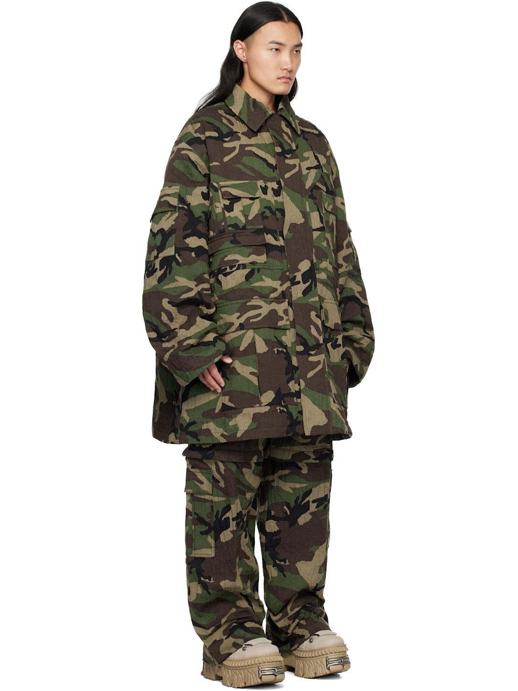 Khaki Runway Metalized Wrinkled Utility Jacket - 2