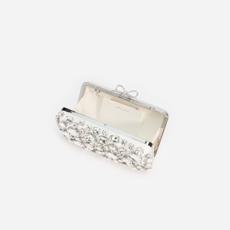self-portrait Cream Satin Crystal Clutch Bag outlook