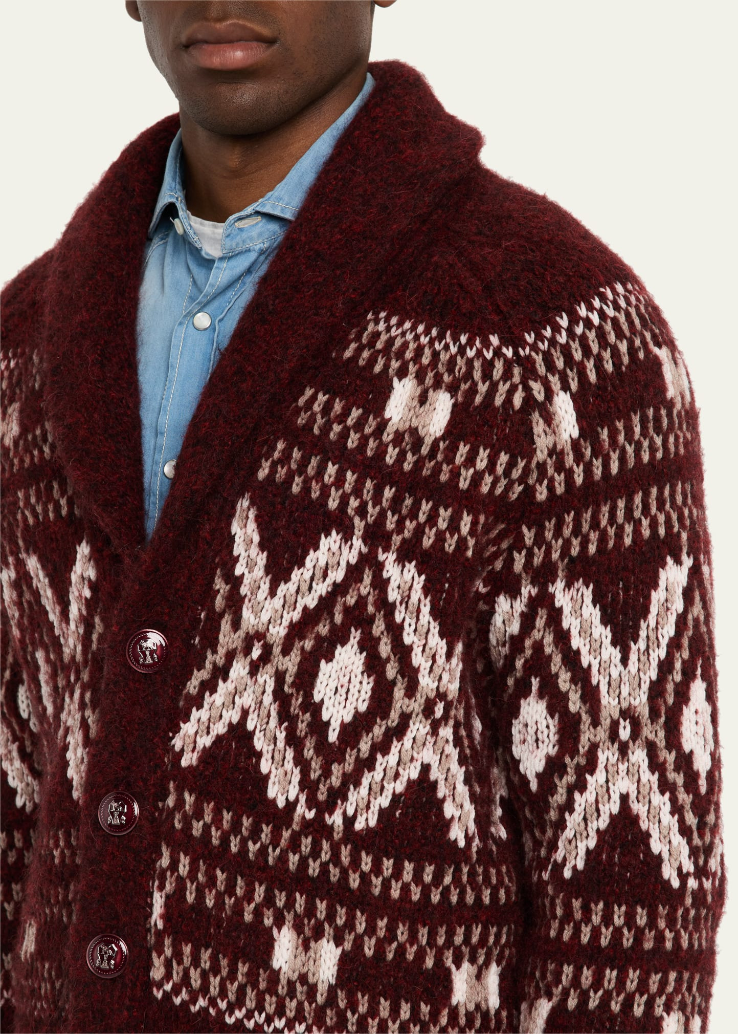 Men's Wool and Nylon Fair Isle Knit Cardigan - 5
