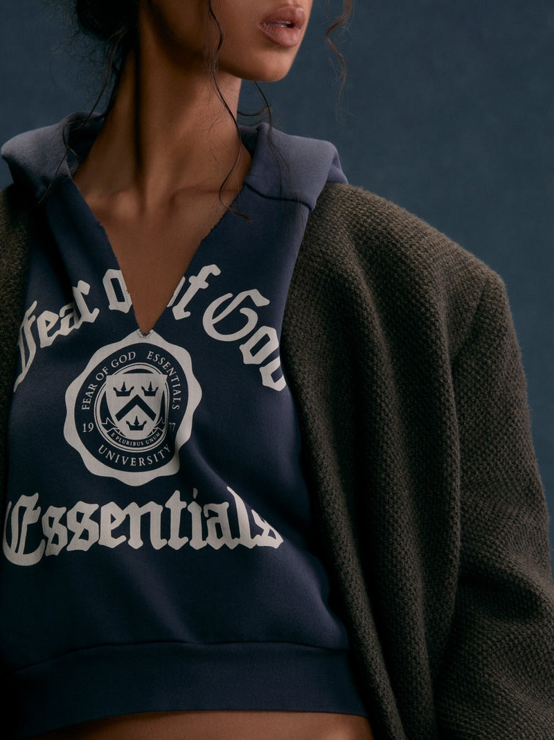 Women's Heavy Fleece Cropped V-Neck Hoodie 3