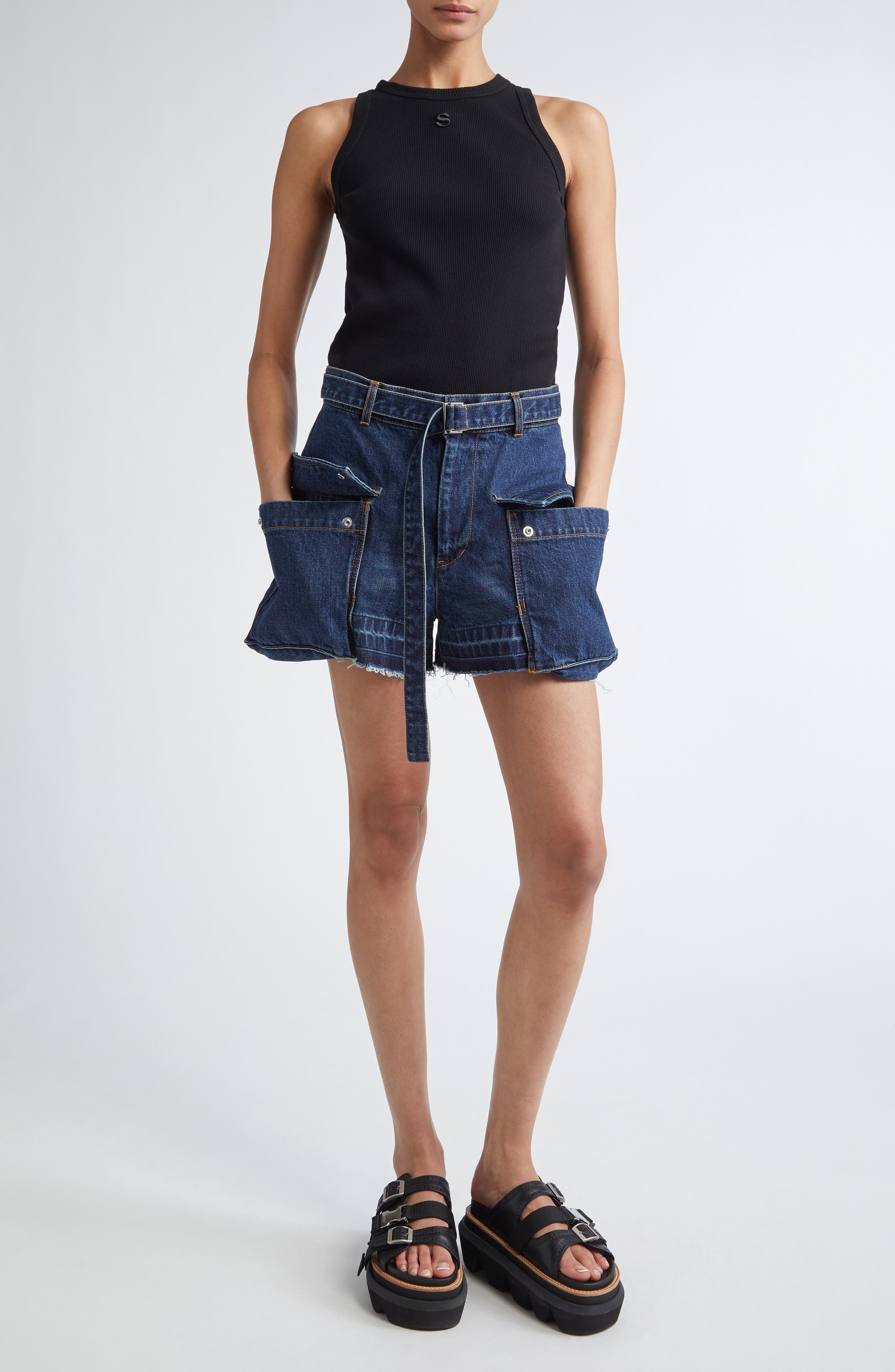 Sacai Embroidered Logo Rib Tank in Black at Nordstrom - 2